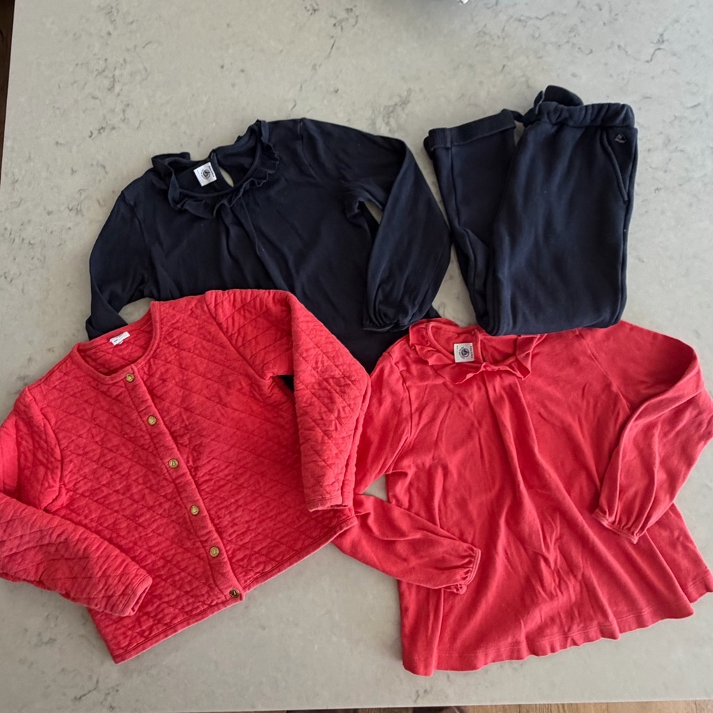Petit Bateau Girls Bundle Set Lot Cardigan Joggers Pants Long Sleeved Tops 8